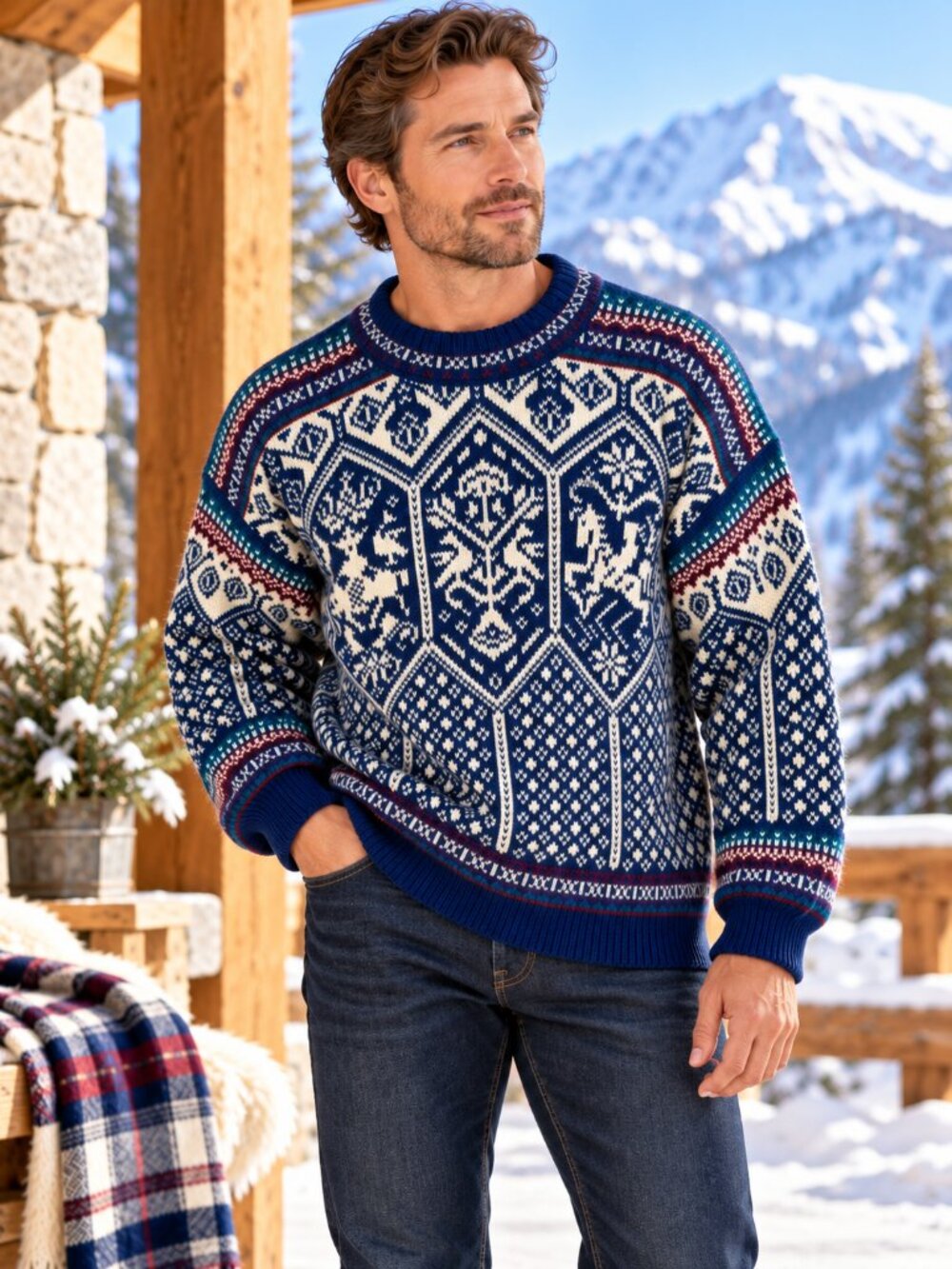Vintage Dale of Norway Mens L Wool Sweater Nordic Fair Isle Ski Norway Blue